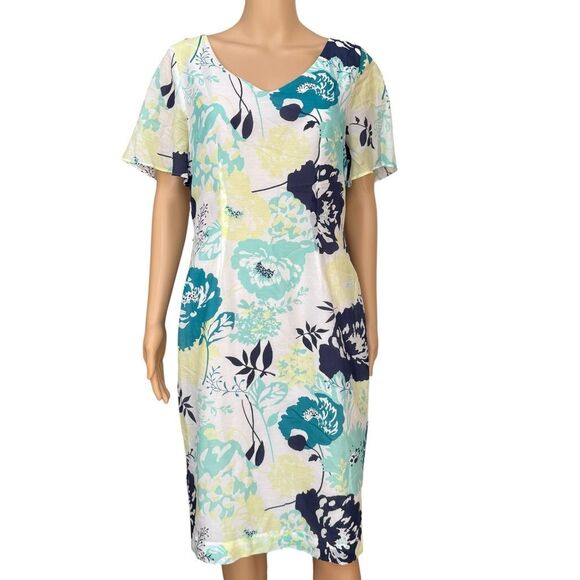 Pendleton Womens cotton/Silk Blend Dress Size 6 Blue Yellow Florals Lined - Picture 1 of 8